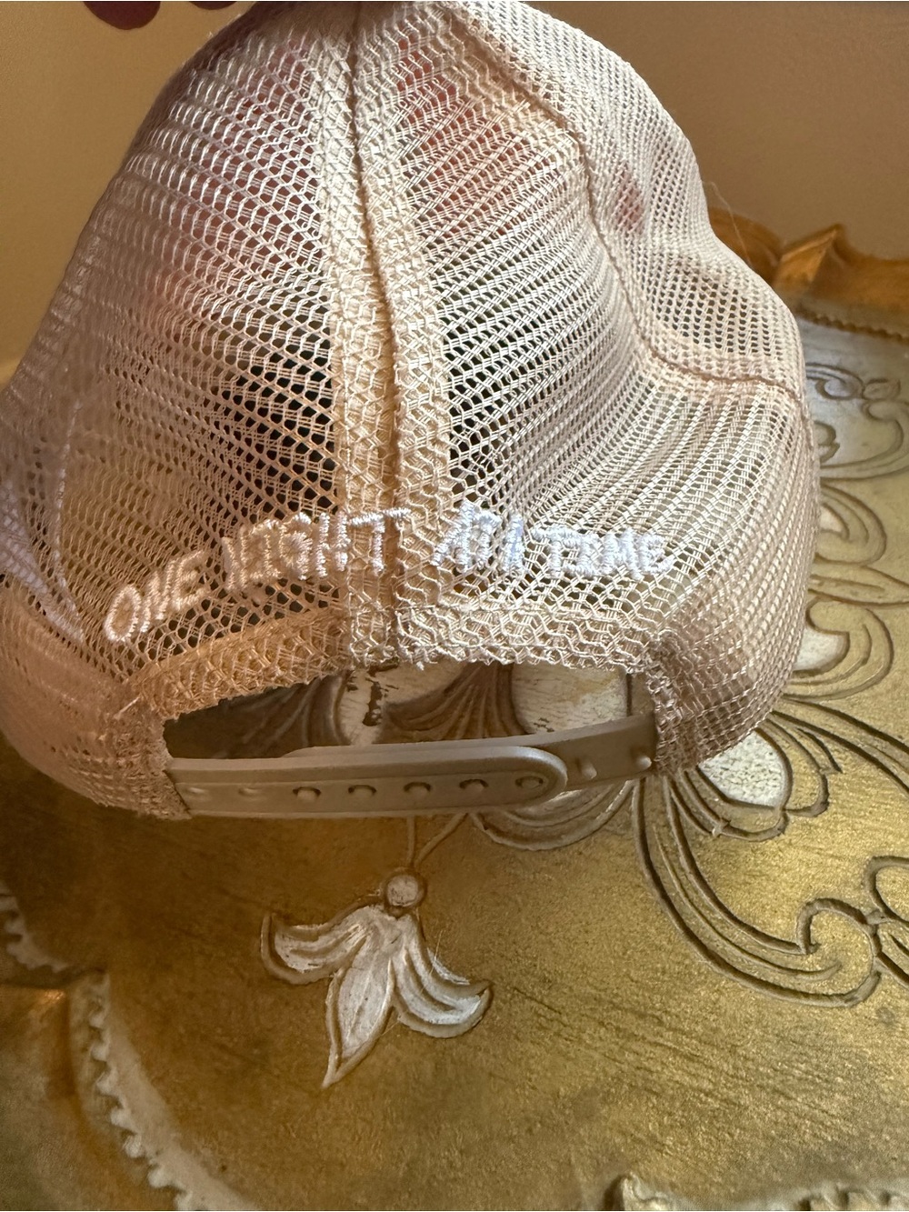 Adjustable Cream Mesh Trucker Hat with Subtle Embroidery